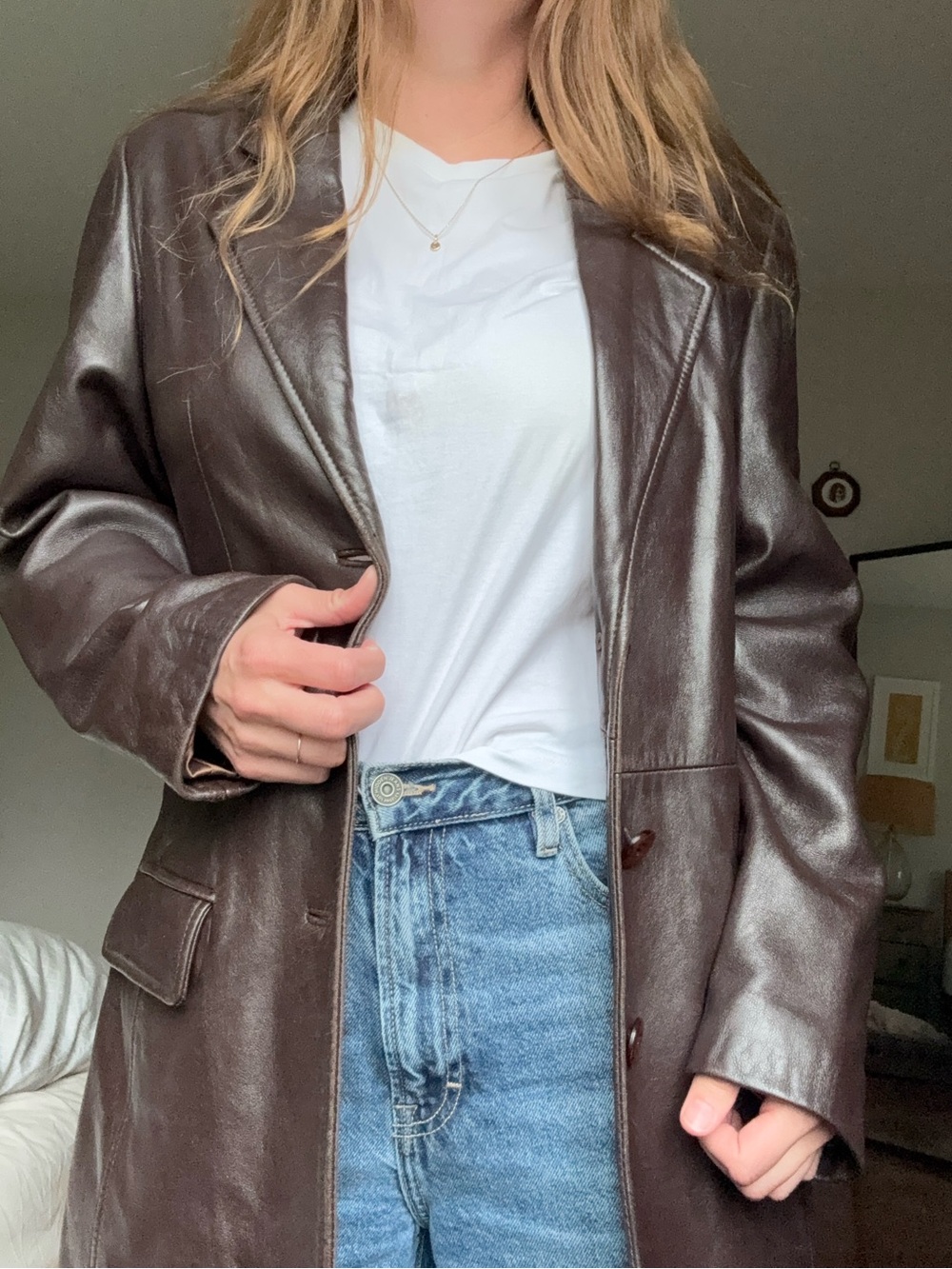 Vintage Chocolate Brown Leather Blazer Classic Mensy Layering Jacket Oversize